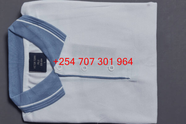 Victor Terry White/Light Blue Polo Shirt - Image 2