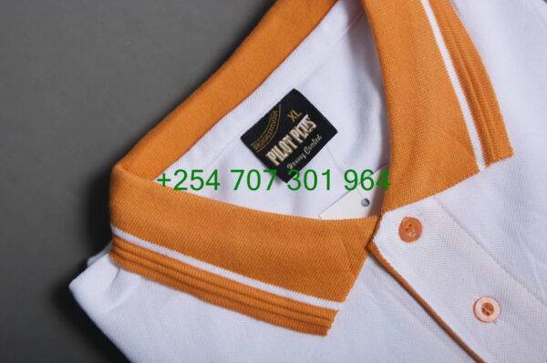 Pilot Plus White/Orange Polo Shirt - Image 4