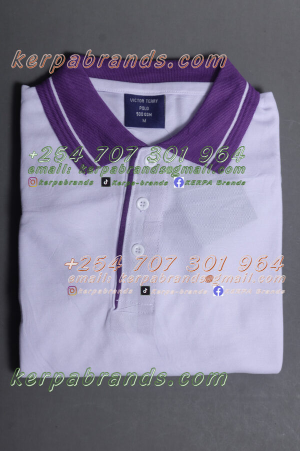 Victor Terry White/Purple Polo Shirt - Image 3