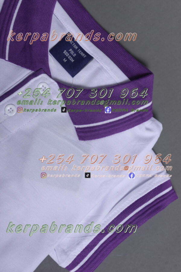 Victor Terry White/Purple Polo Shirt - Image 4