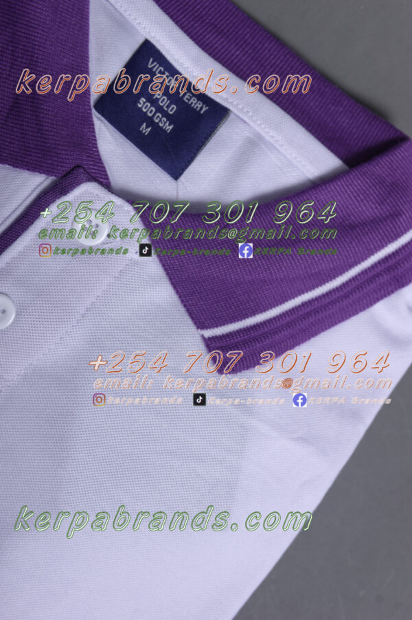 Victor Terry White/Purple Polo Shirt - Image 2